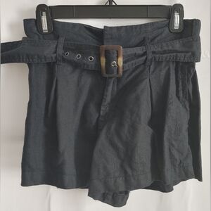 Christian Siriano Black High Waist Belted Shorts With Pockets